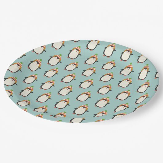Cute Penguins Pattern - Aqua Green Kerstmis Papieren Bordje (Gekanteld)