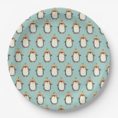 Cute Penguins Pattern - Aqua Green Kerstmis Papieren Bordje (Voorkant)