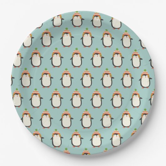 Cute Penguins Pattern - Aqua Green Kerstmis Papieren Bordje (Voorkant)