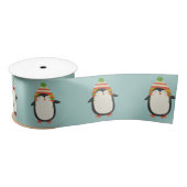 Cute Penguins Pattern - Aqua Green Kerstmis Satijnen Lint (Spoel)