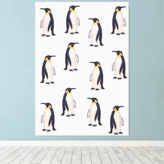 Cute Penguins Pattern Canvas Afdruk (Insitu (Houten vloer))