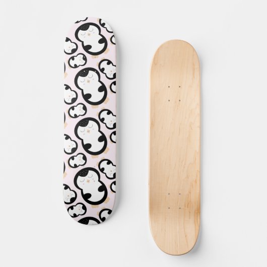 Cute Penguins Pattern (Roze) Skateboard (Voorkant)