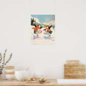 Cute Penguins Playing in Snow Watercolor Nursery  Poster (Keuken)