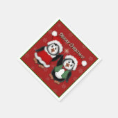 Cute Penguins Red Merry Kerstmis Napkins Servet (Hoek)