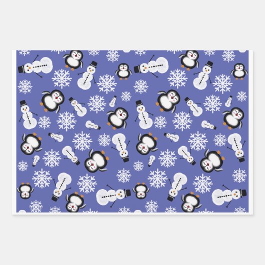 Cute Penguins & Snowmen Winter Pattern Wrapping  Inpakpapier Vel (Voorkant 3)