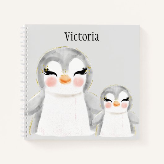 Cute Penguins Waterverf Name Sketch Notitieboek (Voorkant)