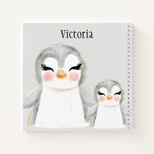 Cute Penguins Waterverf Name Sketch Notitieboek (Achterkant)