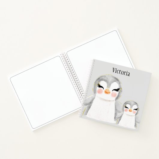 Cute Penguins Waterverf Name Sketch Notitieboek (Binnen)