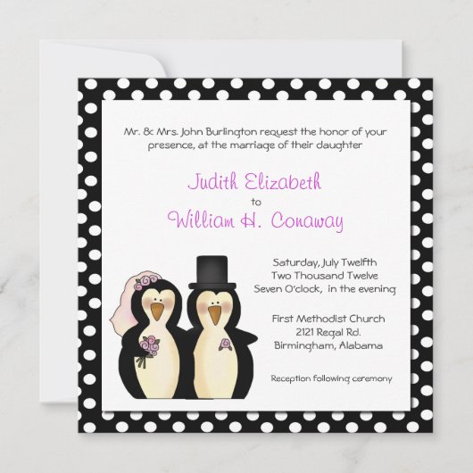 Cute Penguins Wedding Invitation Kaart (Voorkant)