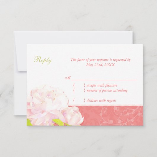 Cute Peony Spring Coral Wedding RSVP Kaartje (Voorkant)