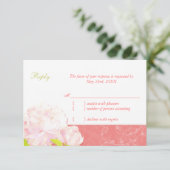 Cute Peony Spring Coral Wedding RSVP Kaartje (Staand voorkant)