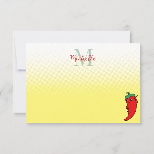 Cute Pepper Drawing Personalized Monogram Note Ca Notitiekaartje (Voorkant)