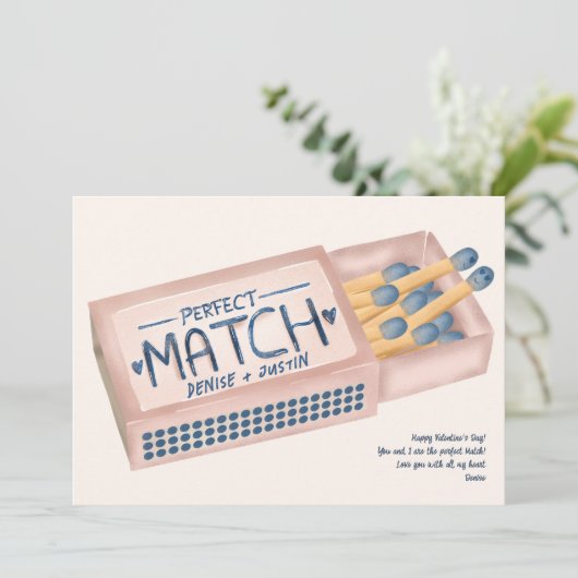 Cute perfect match roze retro Valentijn foto  Feestdagenkaart (Staand voorkant)