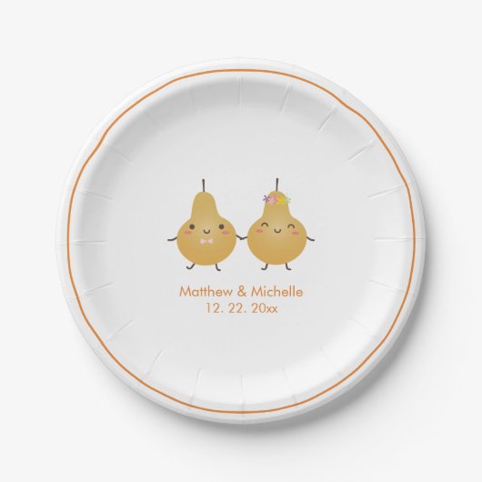 Cute Perfect Pear Perfect Pair Whimsical Wedding Papieren Bordje (Voorkant)