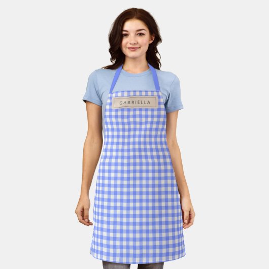 Cute  Periwinkle Gingham Pset Persoonlijk Schort (Gedragen)