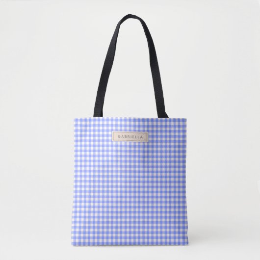 Cute  Periwinkle Gingham Pset Persoonlijk Tote Bag (Voorkant)