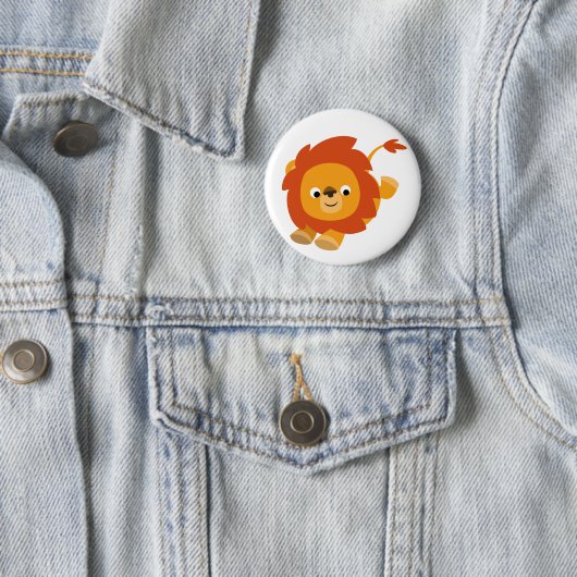 Cute Perky Cartoon Lion Button Badge (In situ)