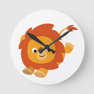 Cute Perky Cartoon Lion Wall Clock Ronde Klok