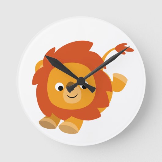 Cute Perky Cartoon Lion Wall Clock Ronde Klok (Voorkant)