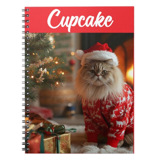 Cute Persian Cat Christmas Personalized Notebook Notitieboek (Voorkant)