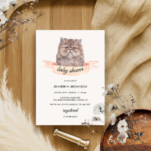 Cute Persian Cat Ribbon Baby shower Kaart