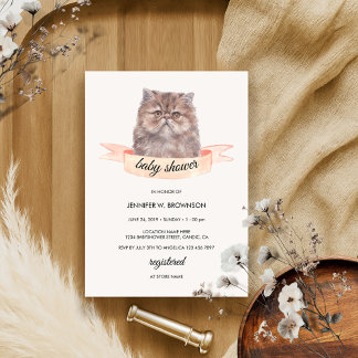Cute Persian Cat Ribbon Baby shower Kaart