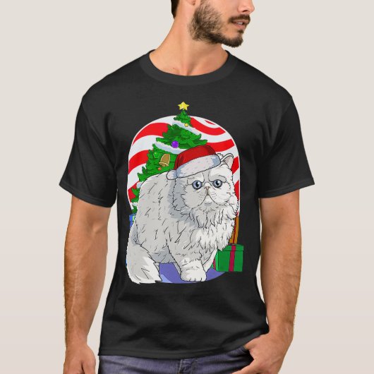 Cute Persian Cat Santa Kersttree Decor Gift T-shirt (Voorkant)