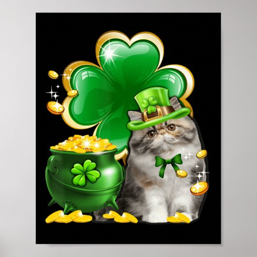 Cute Persian Cat Shamrock Irish Saint Patrick D Poster (Voorkant)