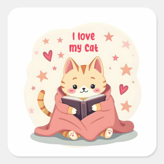 Cute persian cat Sticker, reading book cat sticker (Voorkant)