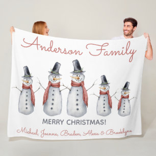 Cute Personal Familienaam Snowman Merry Kerstry Fleece Deken