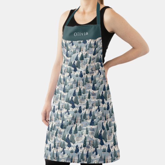 Cute Personalised Christmas Winter Pattern Apron. Schort (Insitu)