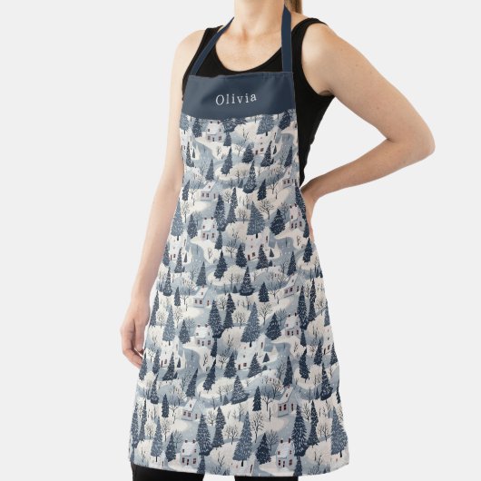 Cute Personalised Christmas Winter Pattern Apron. Schort (Insitu)
