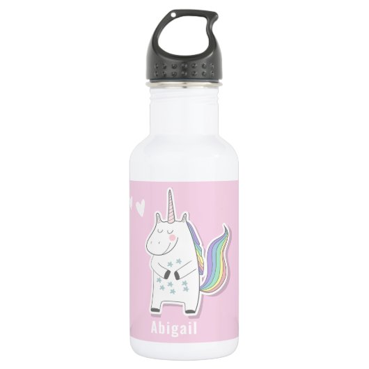 Cute Personalised Kinder Unicorn Waterfles (Voorkant)