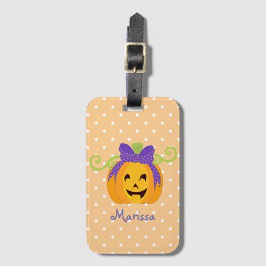 Cute Personalize Halloween Pumpkin Bagagelabel (Voorkant (verticaal))