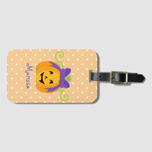 Cute Personalize Halloween Pumpkin Bagagelabel (Voorkant (horizontaal))