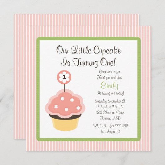 Cute Personalize roze Cupcake Birthday Invitations Kaart (Voorkant / Achterkant)