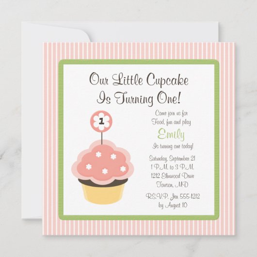 Cute Personalize roze Cupcake Birthday Invitations Kaart (Voorkant)