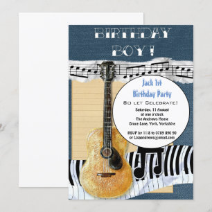 Cute Personalized 1st Birthday Boy Party Guitar Kaart