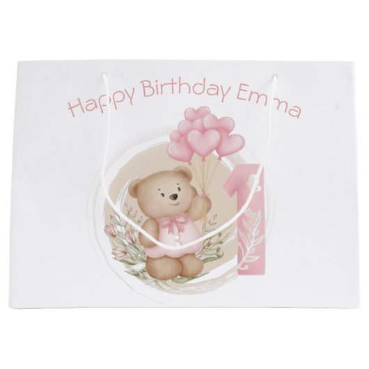Cute Personalized 1st Birthday Gift Bag for Girl Groot Cadeauzakje (Voorkant)