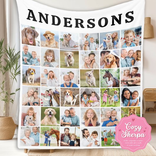 Cute Personalized 36 Photos Collage Birthday Gift Sherpa Deken
