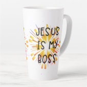 Cute Personalized ĀJESUS IS MY BOSS ĀReligious Latte Mok (Rechterhoek)