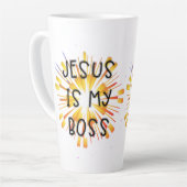 Cute Personalized ĀJESUS IS MY BOSS ĀReligious Latte Mok (Linkerhoek)