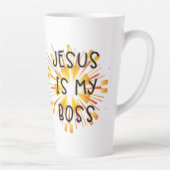 Cute Personalized ĀJESUS IS MY BOSS ĀReligious Latte Mok (Rechts)