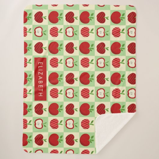Cute Personalized Apple Pattern Check Cozy Teacher Sherpa Deken (Voorkant)