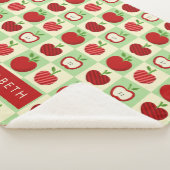 Cute Personalized Apple Pattern Check Cozy Teacher Sherpa Deken (3/4)