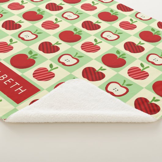 Cute Personalized Apple Pattern Check Cozy Teacher Sherpa Deken (3/4)