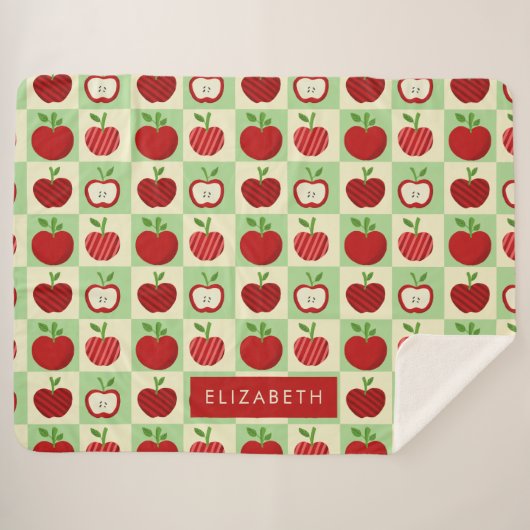 Cute Personalized Apple Pattern Check Cozy Teacher Sherpa Deken (Voorkant (horizontaal))