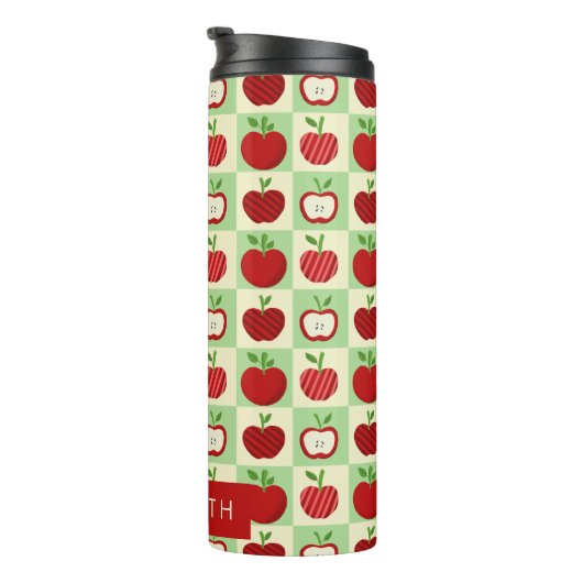 Cute Personalized Apple Pattern Check Thermosbeker (Geroteerd rechts)