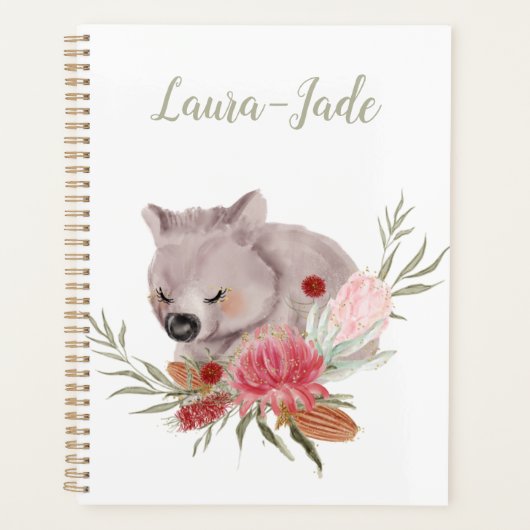 Cute Personalized Australian Native Wombat Planner (Voorkant)