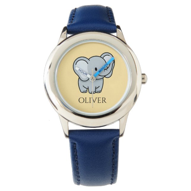 Cute Personalized Baby Elephant Kids Name  Horloge (Voorkant)